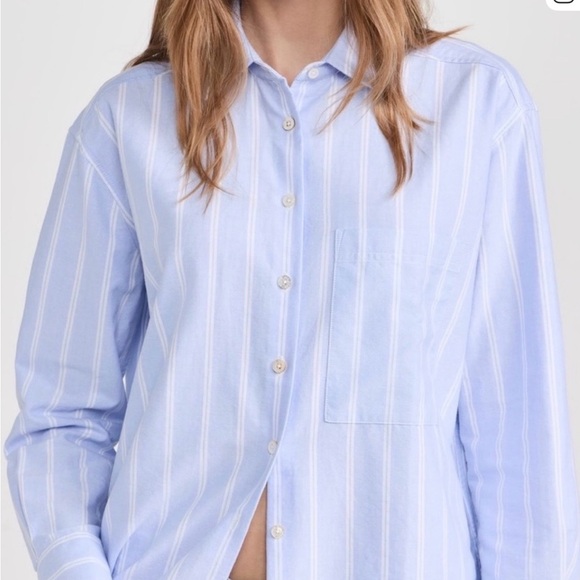 AYR Tops - AYR Light Blue and White Striped Button-Down Shirt
